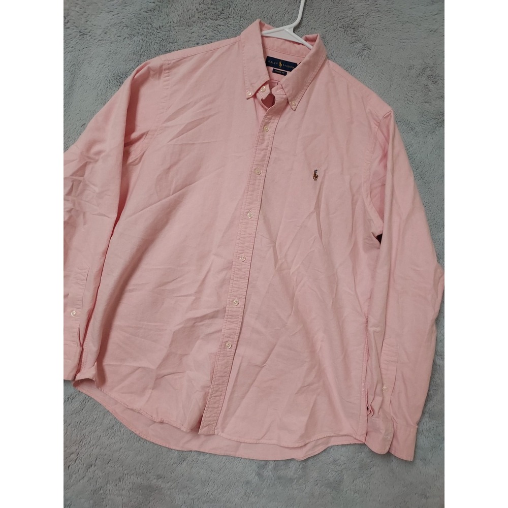 Polo Ralph Lauren Shirt Mens Large Flesh Pony Button Down Oxford Cloth Chambray